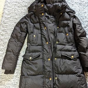J Crew, women long jacket puff with down, xxs,black